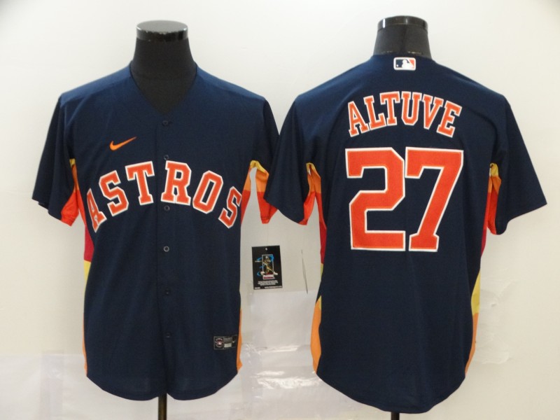 Men Houston Astros 27 Altuve Blue Nike Game MLB Jerseys